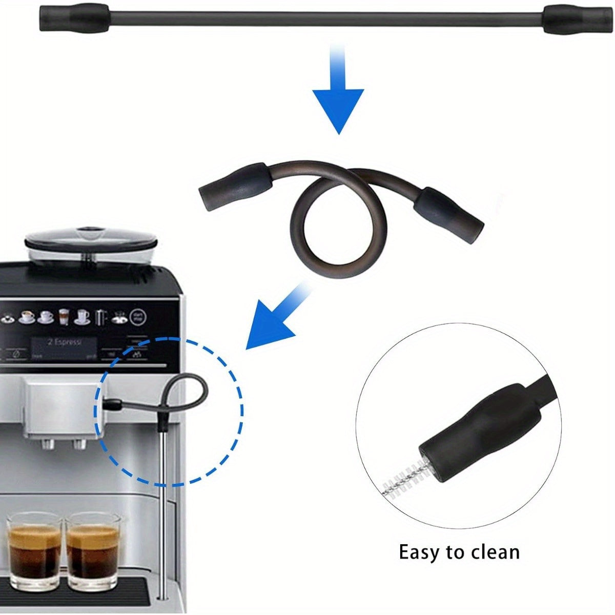 Stainless Steel Milk Hose Set for Fully Automatic Coffee Machines with Cleaning Brushes
