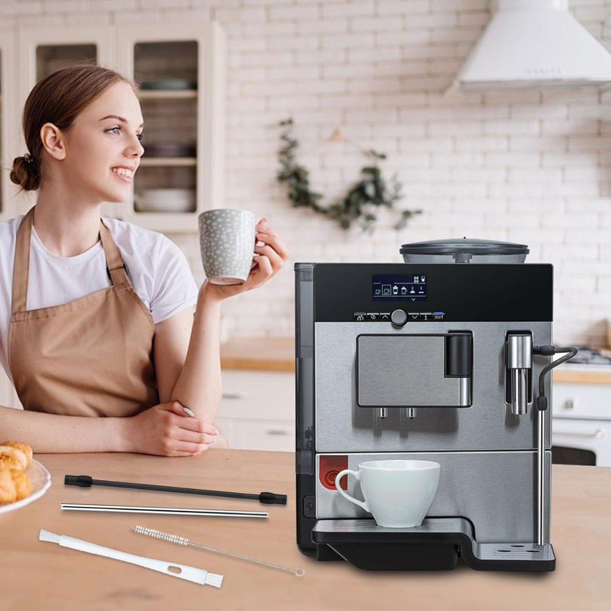 Stainless Steel Milk Hose Set for Fully Automatic Coffee Machines with Cleaning Brushes