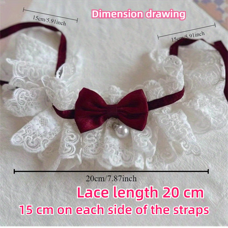 Collar para gata princesa con lazo y encaje, accesorio para mascotas de poliéster para decoración fotográfica