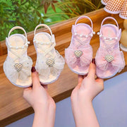 Girls' Open-Toe Sandals with Rhinestone and Pearl Bowknot Breathable Non-Slip Summer Shoes