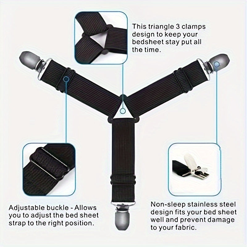 Set of 4 Bed Sheet Clips Triangle Fitted Sheet Holders Adjustable Corner Grippers