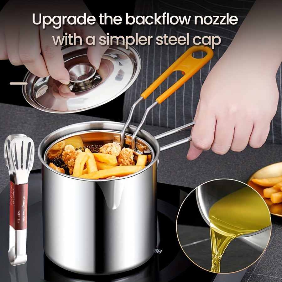 Fryer pot with filter basket lid 40.58oz stainless steel for frying foods