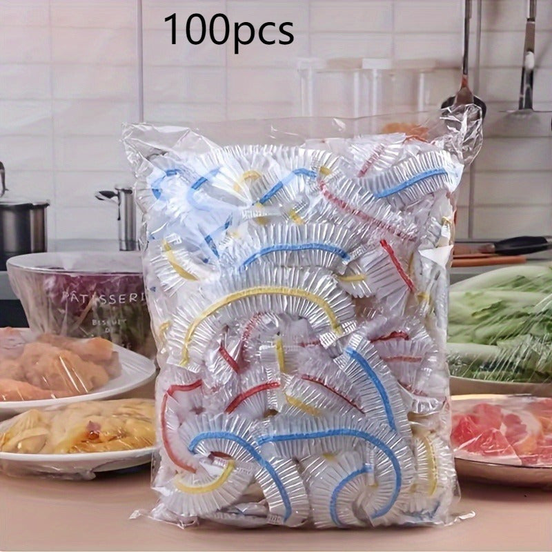 100 Pack Color Plastic Wrap Bowl Covers Food-Grade PE Disposable Food Storage