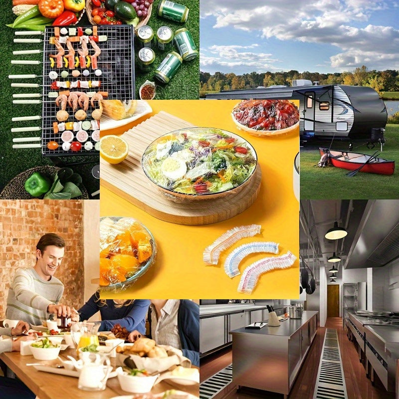 100 Pack Color Plastic Wrap Bowl Covers Food-Grade PE Disposable Food Storage