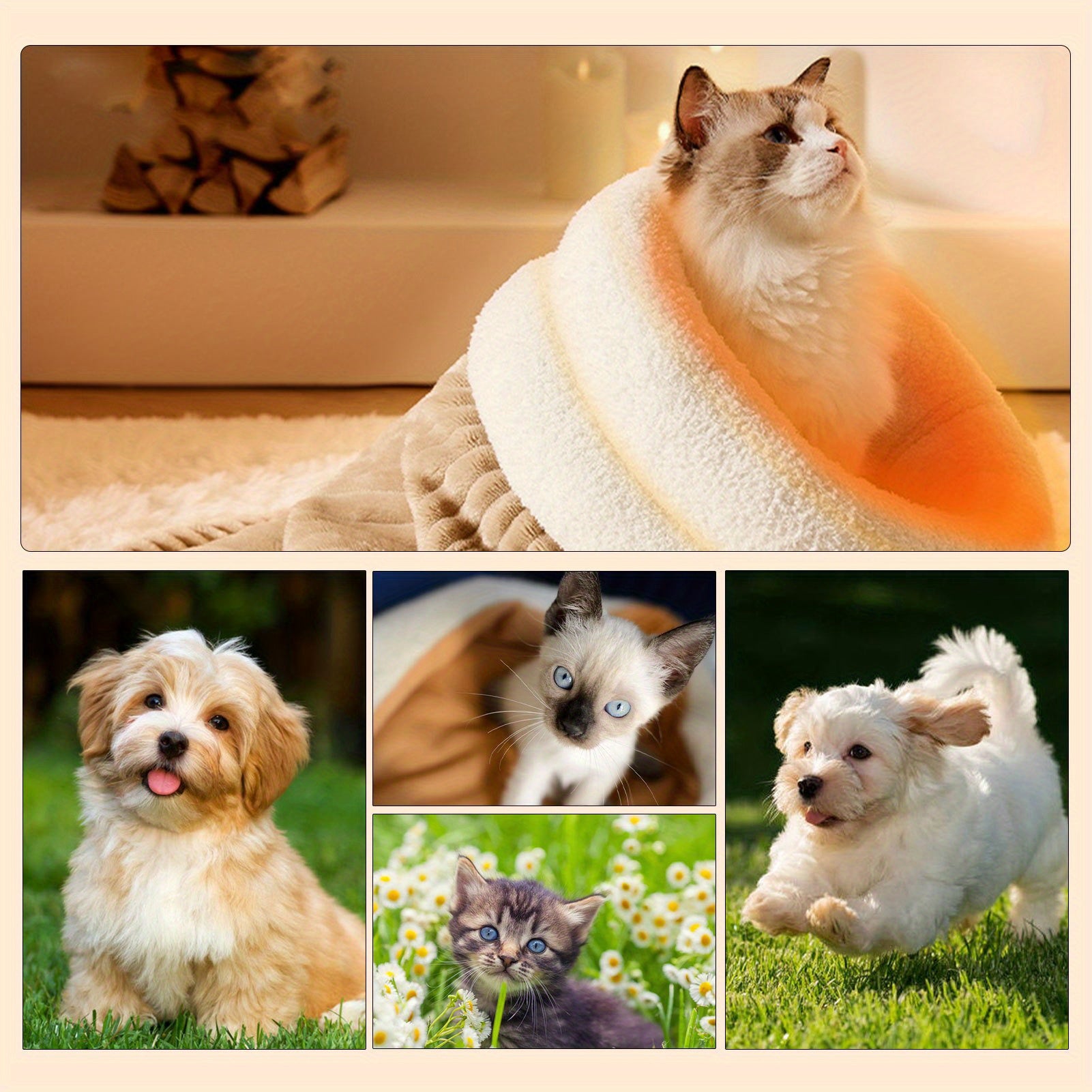 360° Wrap Plush Cat Sleeping Bag Beige Light Brown Winter Cozy Snuggle Bed