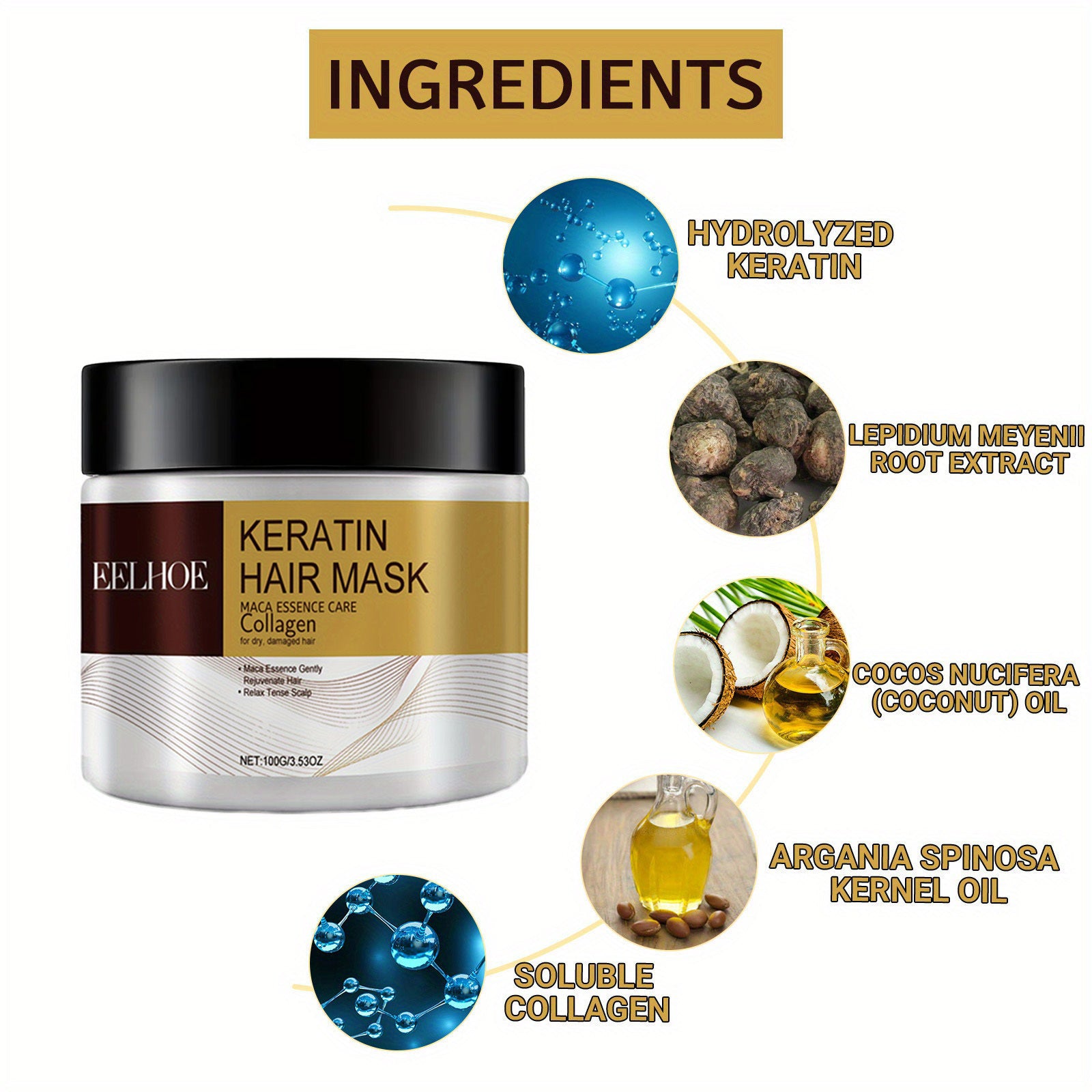 2-Pack Keratin Hair Mask with Collagen and Coconut for Nourished Frizz-Free Hair 200g