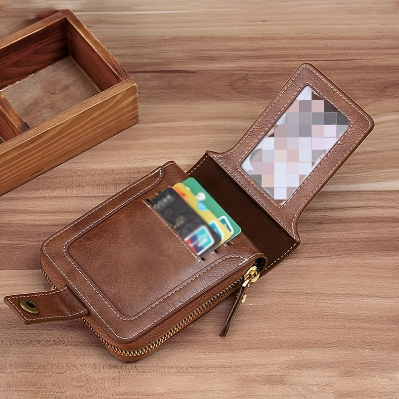 Men's Faux Leather Wallet with Tree Pattern Light Brown Credit Card and Coin Purse