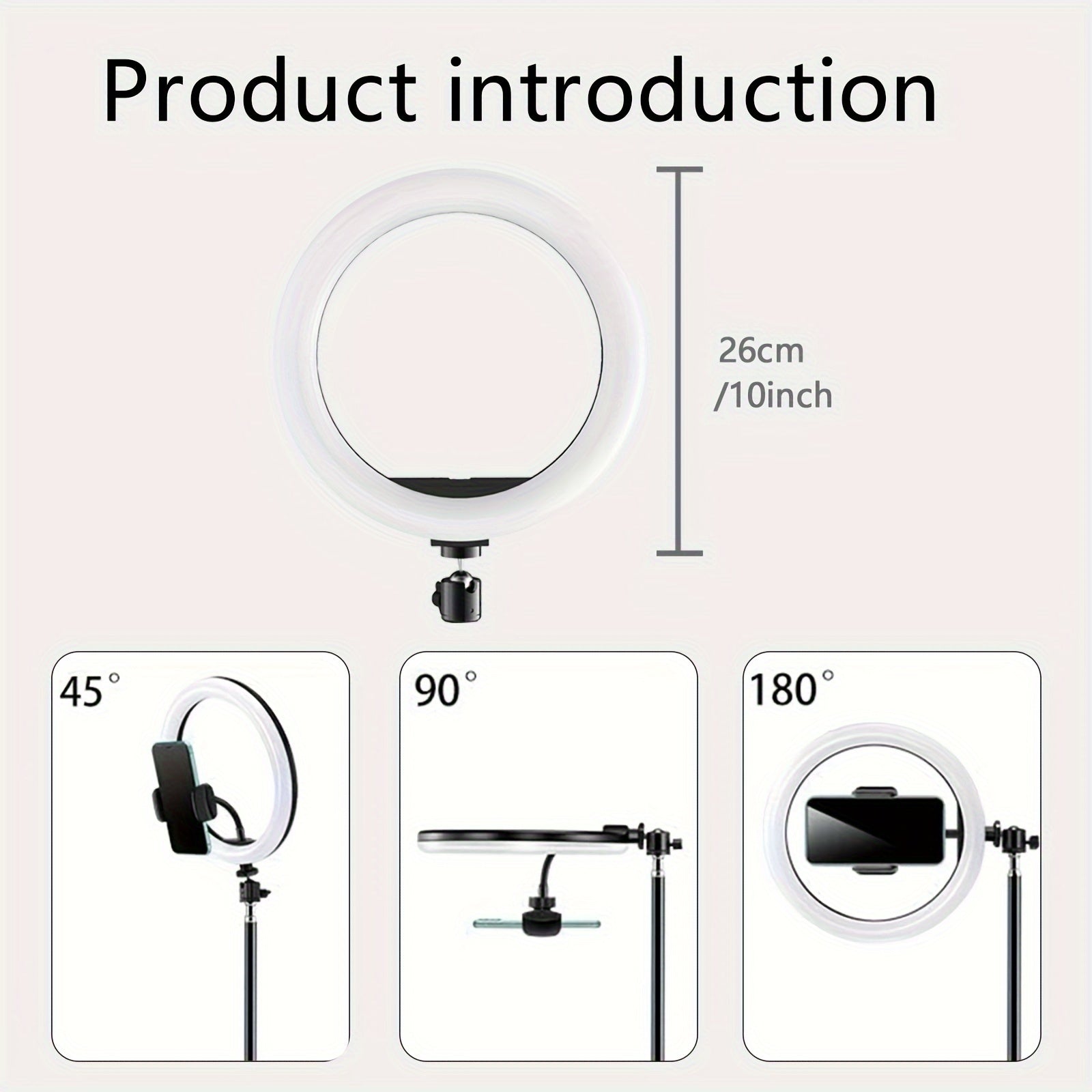 Dimmable LED Selfie Ring Light with Foldable Arm Phone Stand and Adjustable Tripod