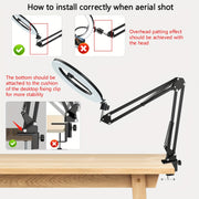 Dimmable LED Selfie Ring Light with Foldable Arm Phone Stand and Adjustable Tripod