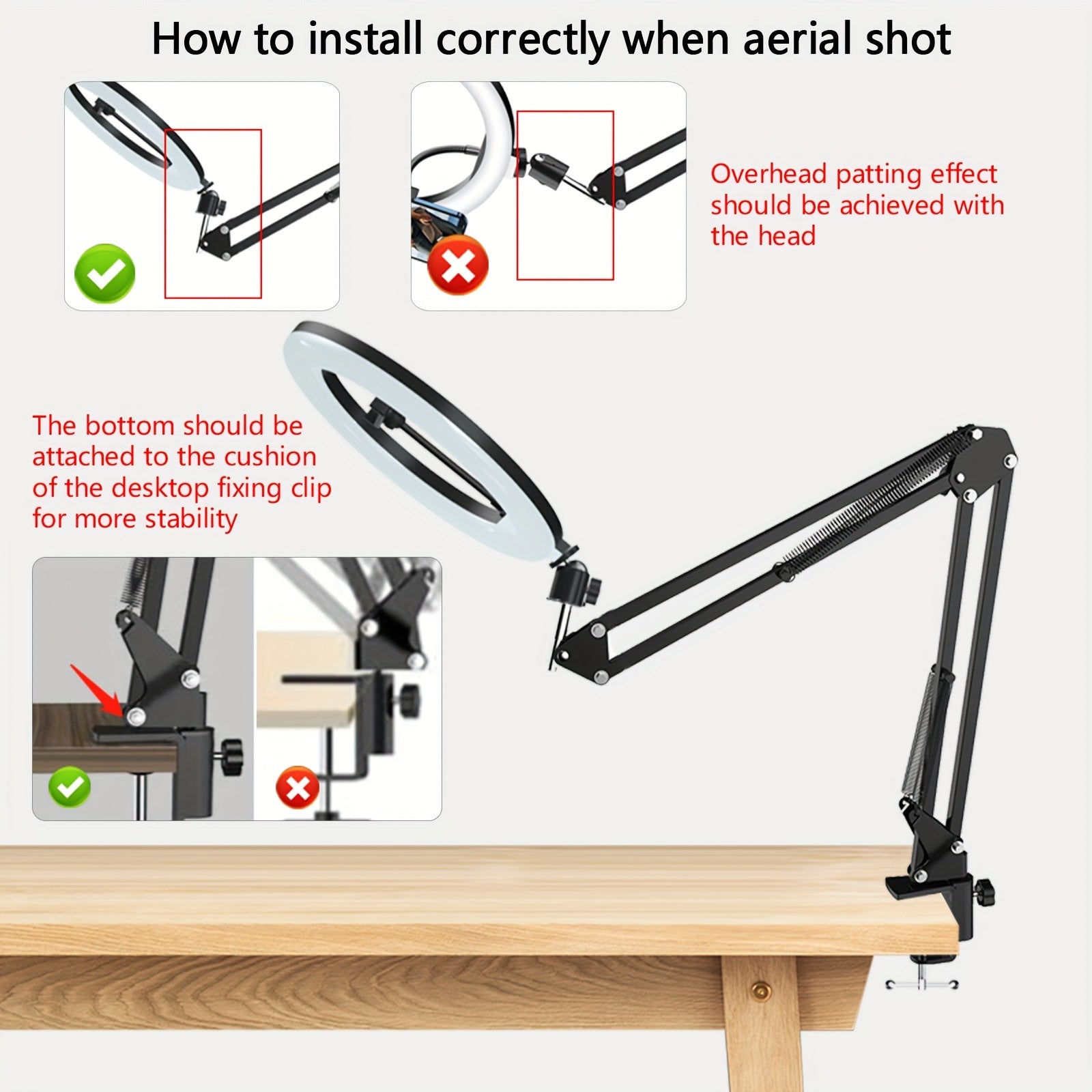 Dimmable LED Selfie Ring Light with Foldable Arm Phone Stand and Adjustable Tripod