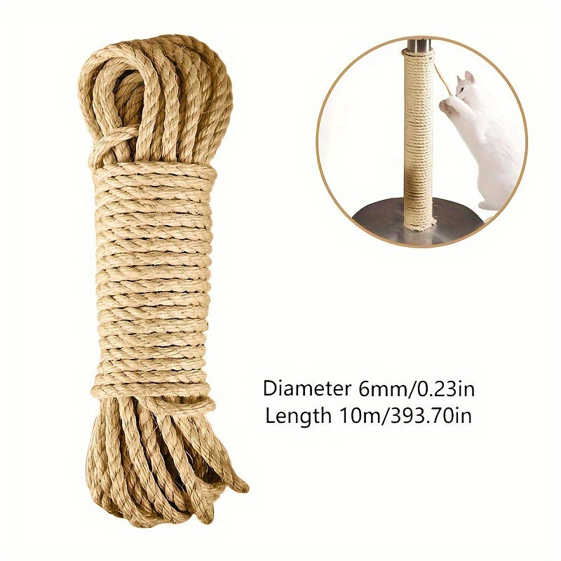 10m Natural Jute Rope for Cat Scratching Toys and Furniture Protection