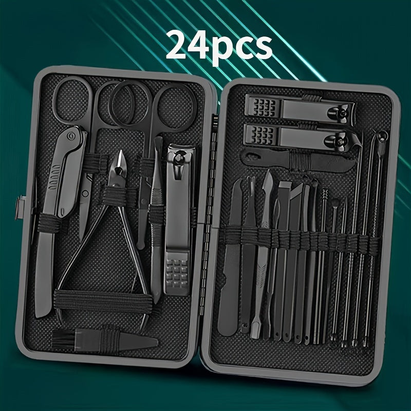 Set of 24 Nail Clipper and Trimming Tools with Travel Case Manicure Pedicure Kit