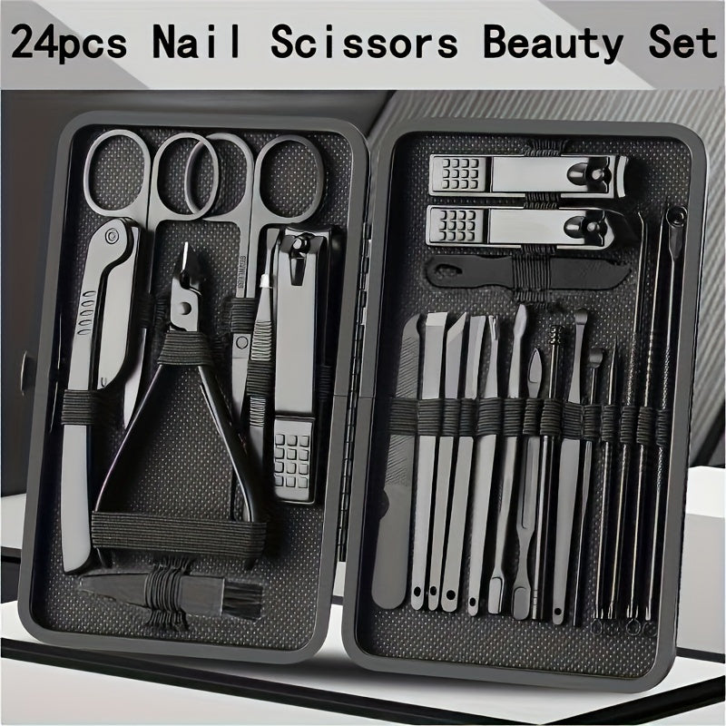 Set of 24 Nail Clipper and Trimming Tools with Travel Case Manicure Pedicure Kit