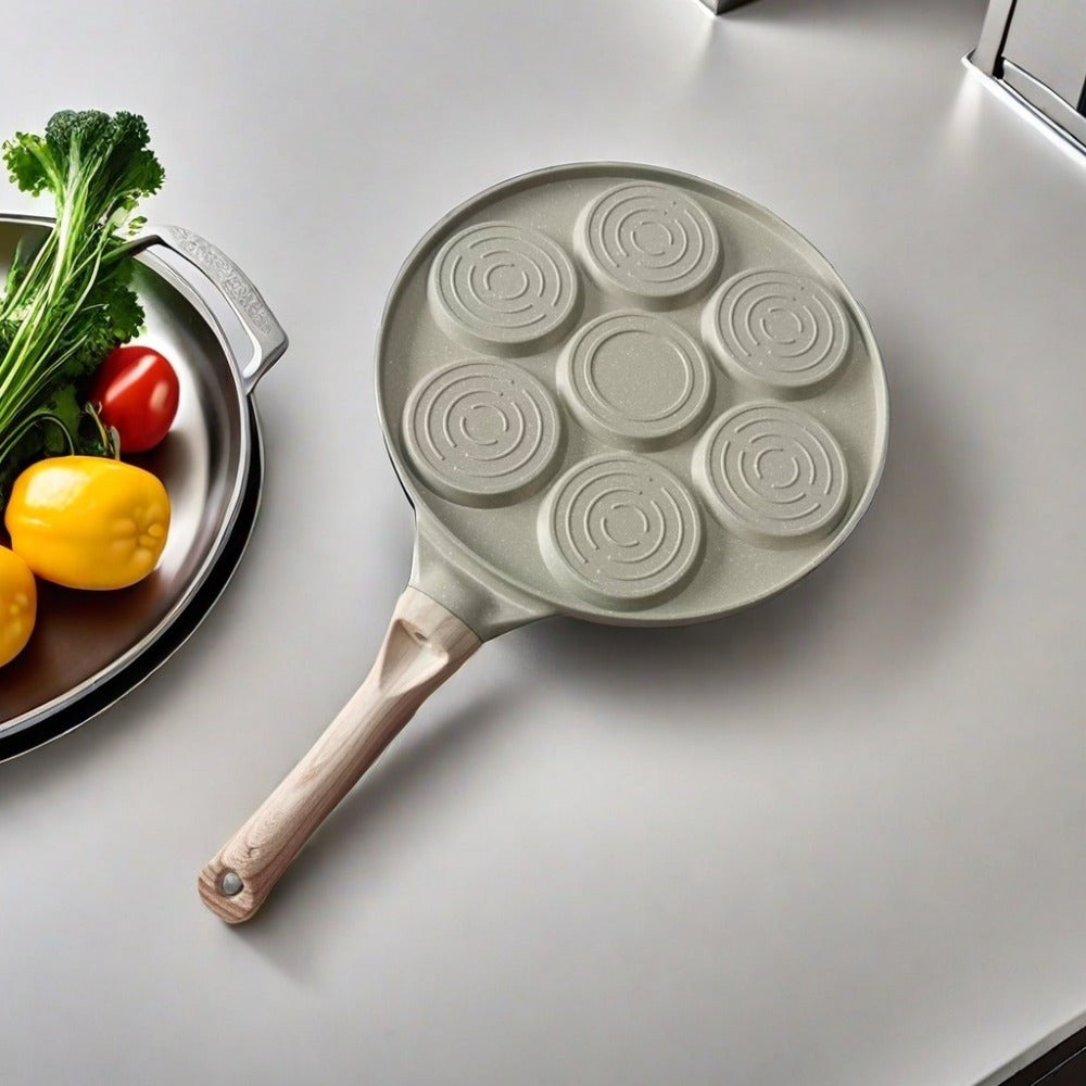 Антипригарная алюминиевая сковорода для крепов с 7 отверстиями, без BPA, идеально подходит для жарки и гриля, включает различные аксессуары, не требует электричества