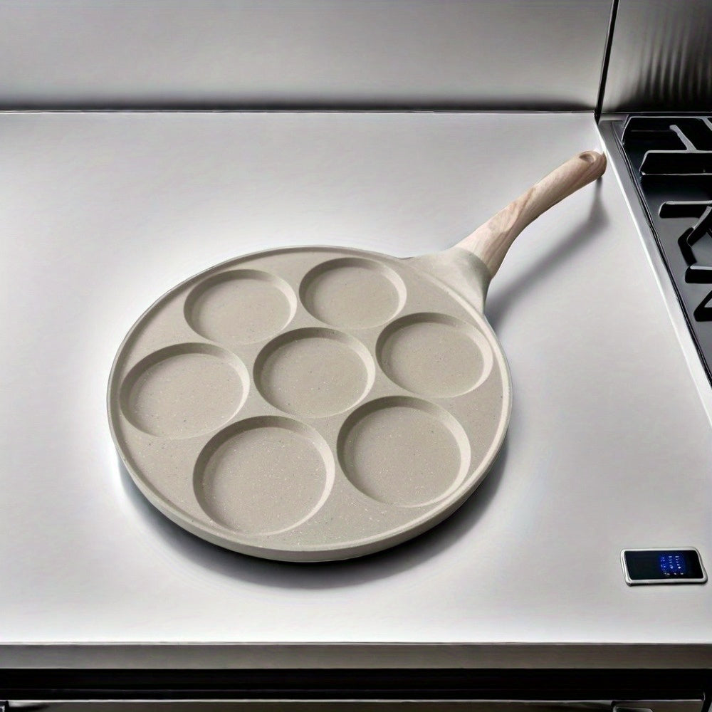 Антипригарная алюминиевая сковорода для крепов с 7 отверстиями, без BPA, идеально подходит для жарки и гриля, включает различные аксессуары, не требует электричества