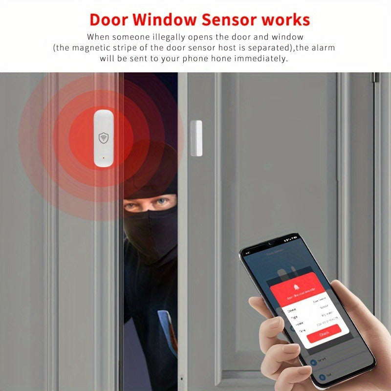 Wireless Magnetic Door Window Sensor with Alarm Voice Control App Remote Compatible with Alexa Google Assistant