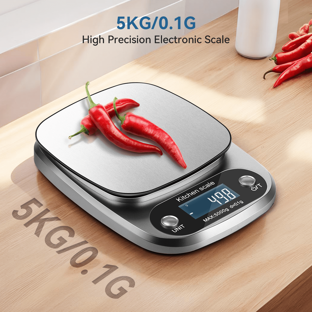 High Precision Digital Kitchen Scale 5kg/0.1g with 9 Units for Baking Cooking Jewelry