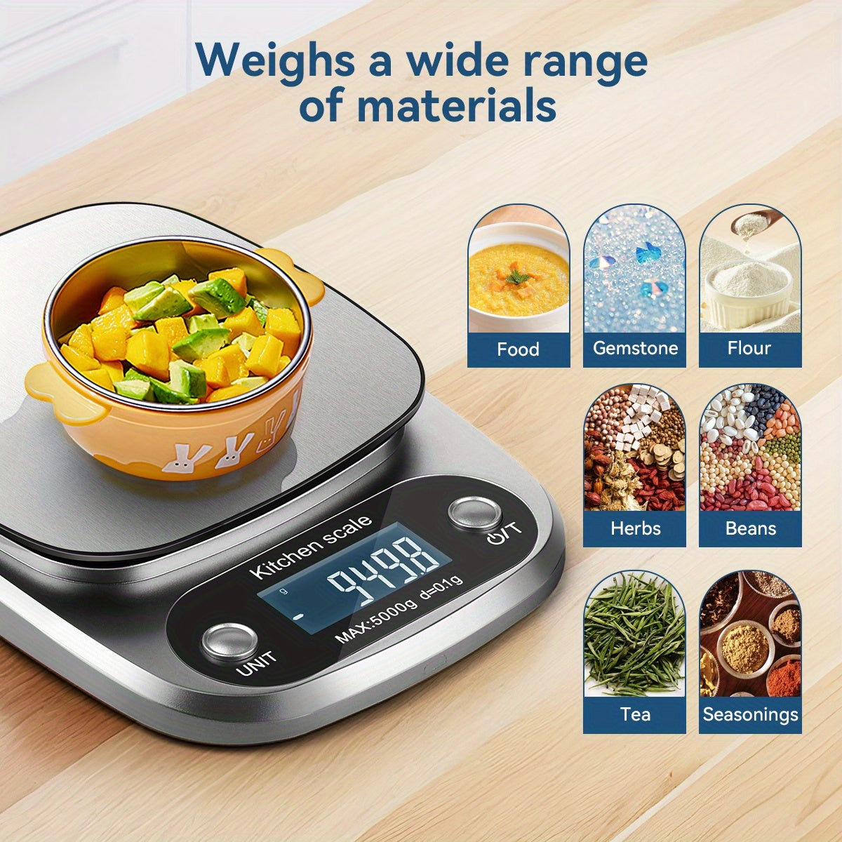 High Precision Digital Kitchen Scale 5kg/0.1g with 9 Units for Baking Cooking Jewelry