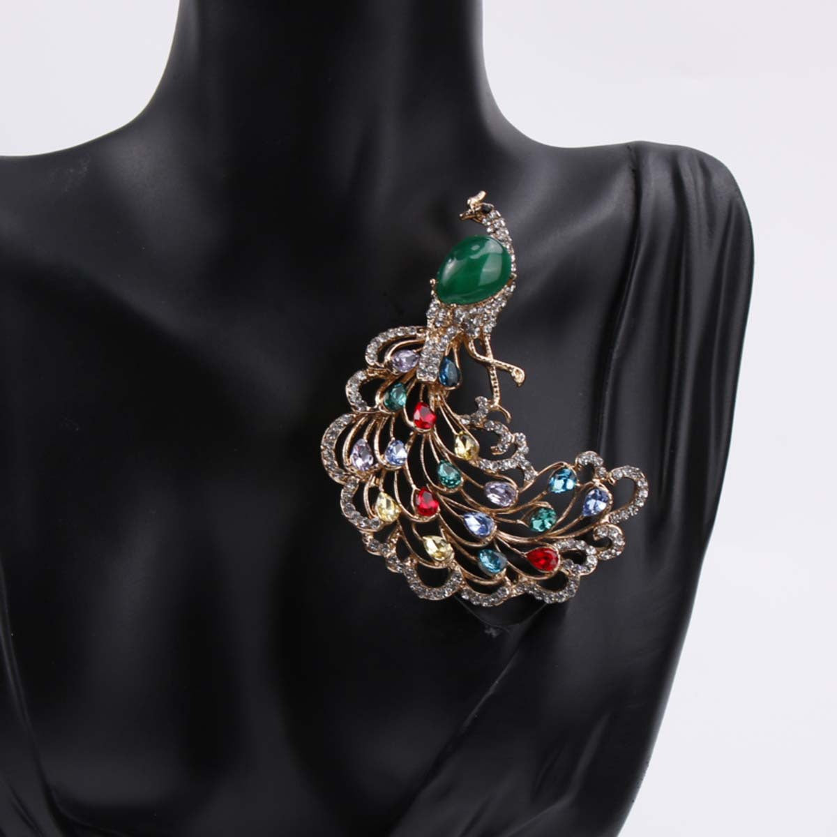 Elegant Peacock Brooch Pin with Rhinestones for Women Scarves Jackets Accessories