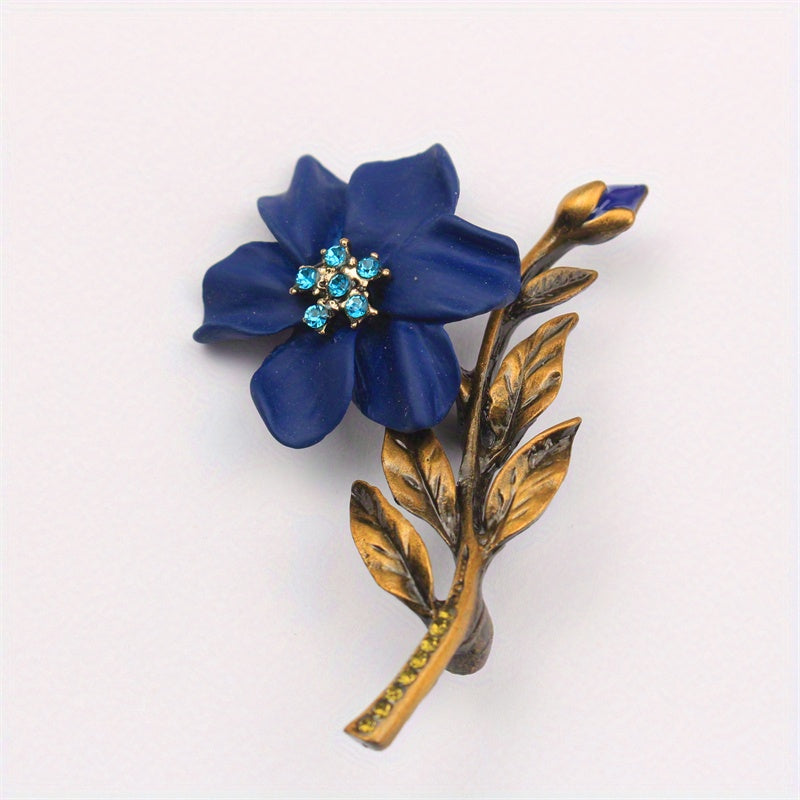 Vintage Rhinestone Flower Brooch Pin with Irregular Shape for Clothing Bags Hats