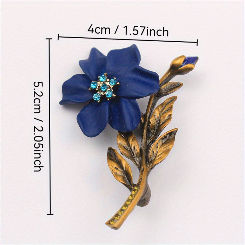 Vintage Rhinestone Flower Brooch Pin with Irregular Shape for Clothing Bags Hats