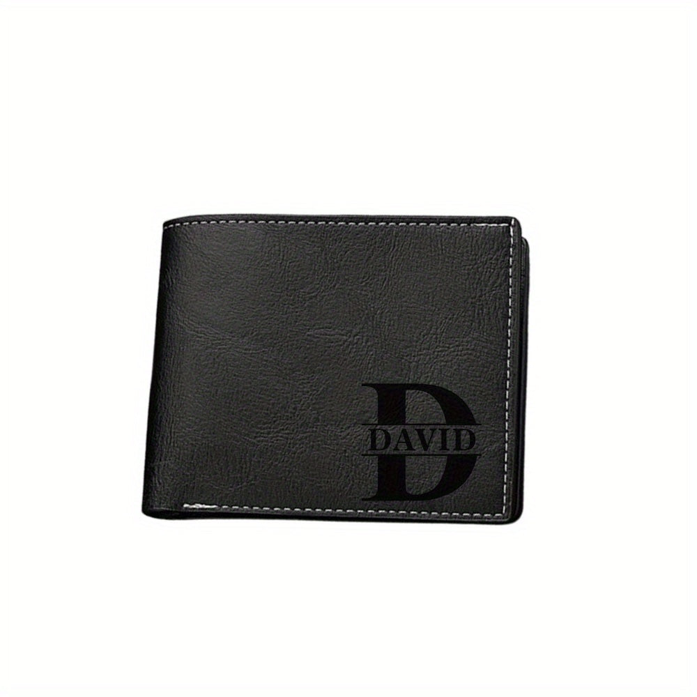 Men's Black Faux Leather Wallet Personalized Engraved Gift for Him