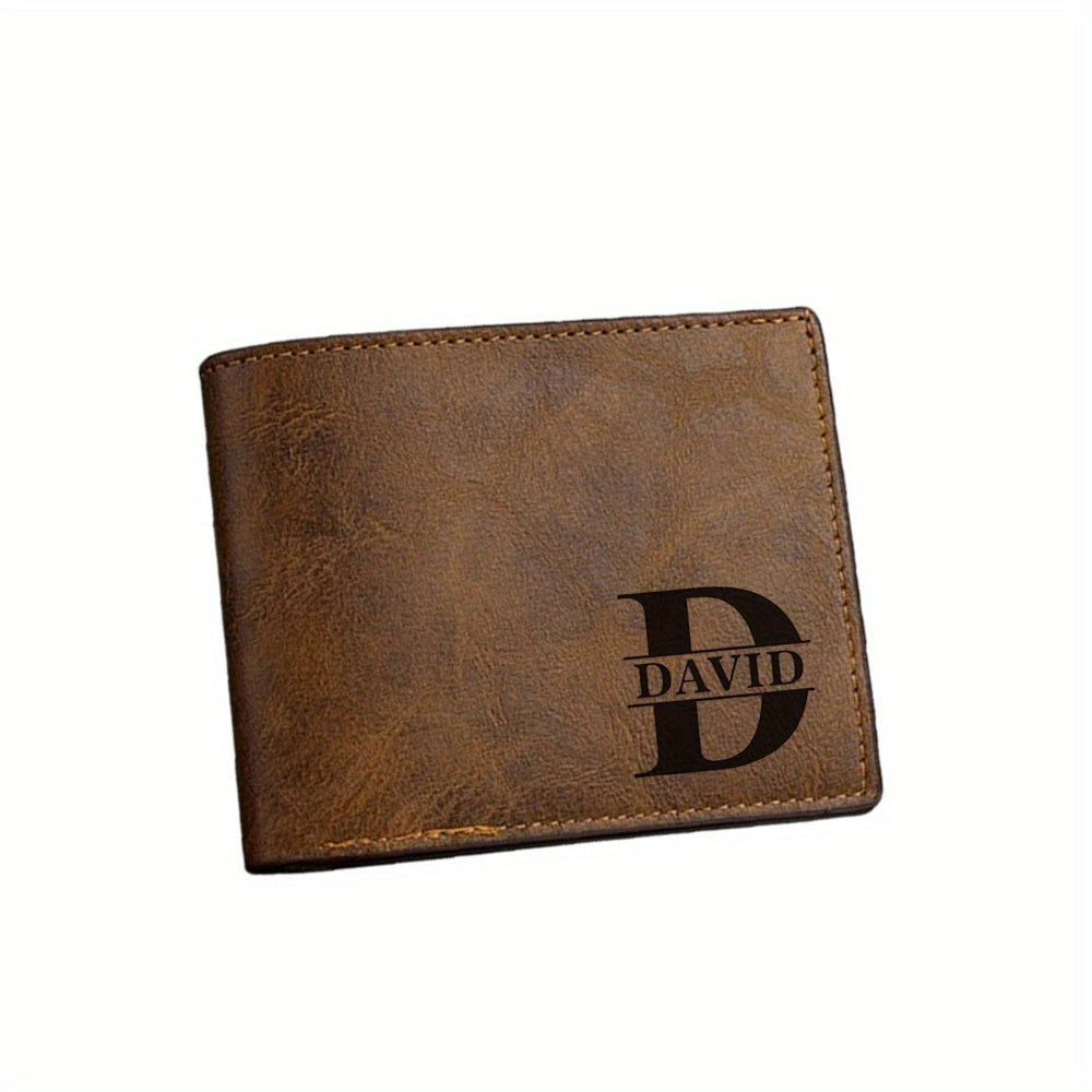 Men's Black Faux Leather Wallet Personalized Engraved Gift for Him