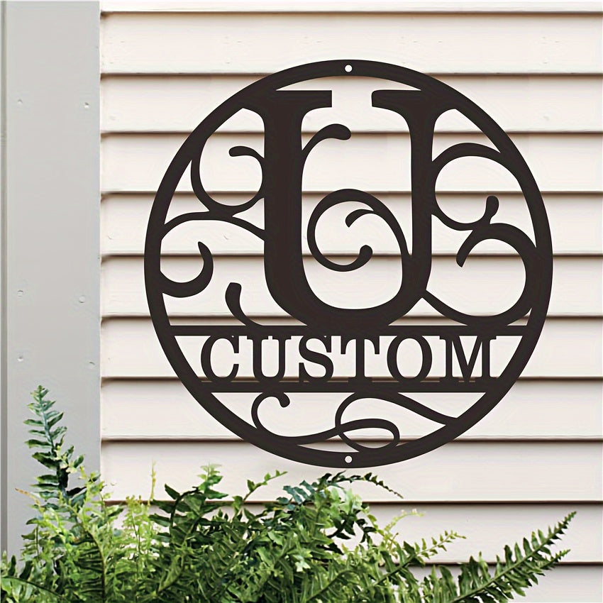 Shaxsiylashtirilgan Ismli Maxsus Metall Devor San'ati - Qishloq Uyi Dekoratsiyasi uchun Yashash Xonasi yoki Ofisda Dumaloq Monogram Belgisi. O'ziga Xos Metall Plaketingizni Yarating.