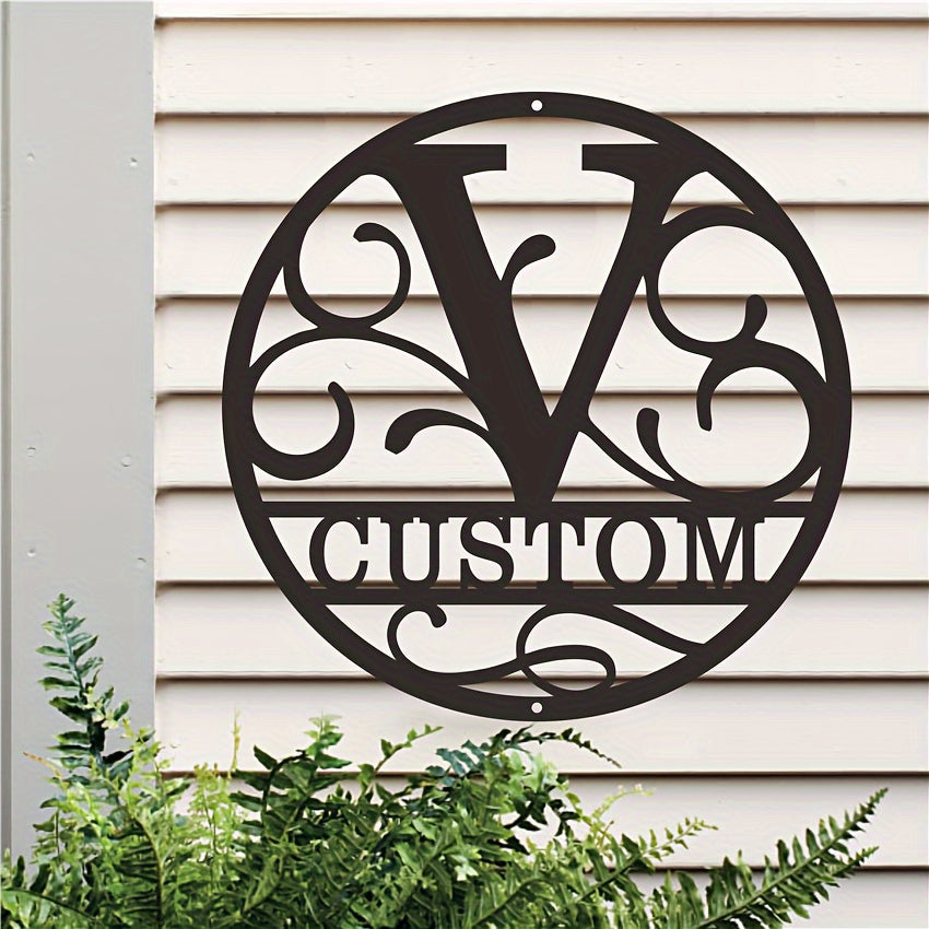 Shaxsiylashtirilgan Ismli Maxsus Metall Devor San'ati - Qishloq Uyi Dekoratsiyasi uchun Yashash Xonasi yoki Ofisda Dumaloq Monogram Belgisi. O'ziga Xos Metall Plaketingizni Yarating.