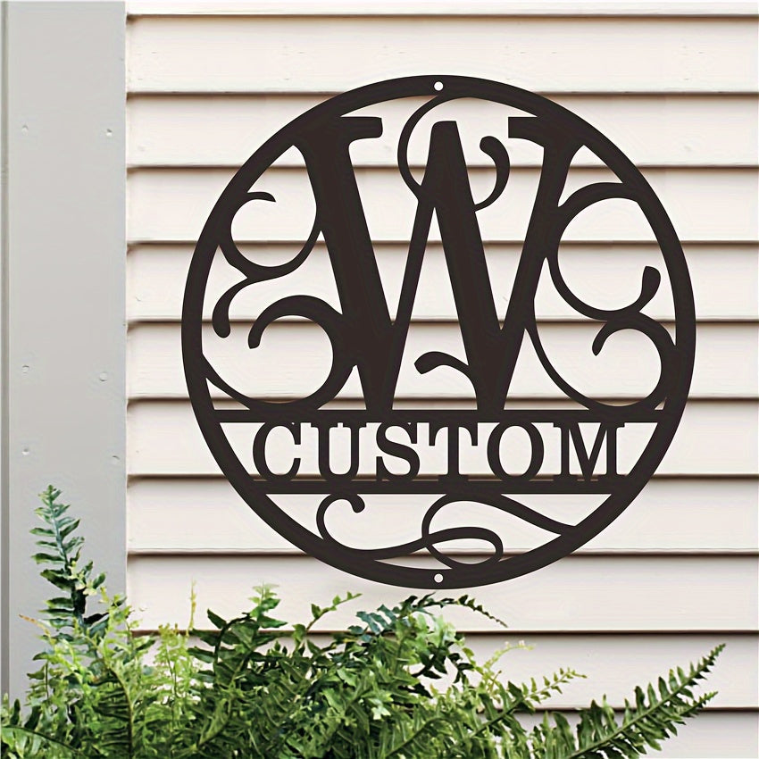 Shaxsiylashtirilgan Ismli Maxsus Metall Devor San'ati - Qishloq Uyi Dekoratsiyasi uchun Yashash Xonasi yoki Ofisda Dumaloq Monogram Belgisi. O'ziga Xos Metall Plaketingizni Yarating.