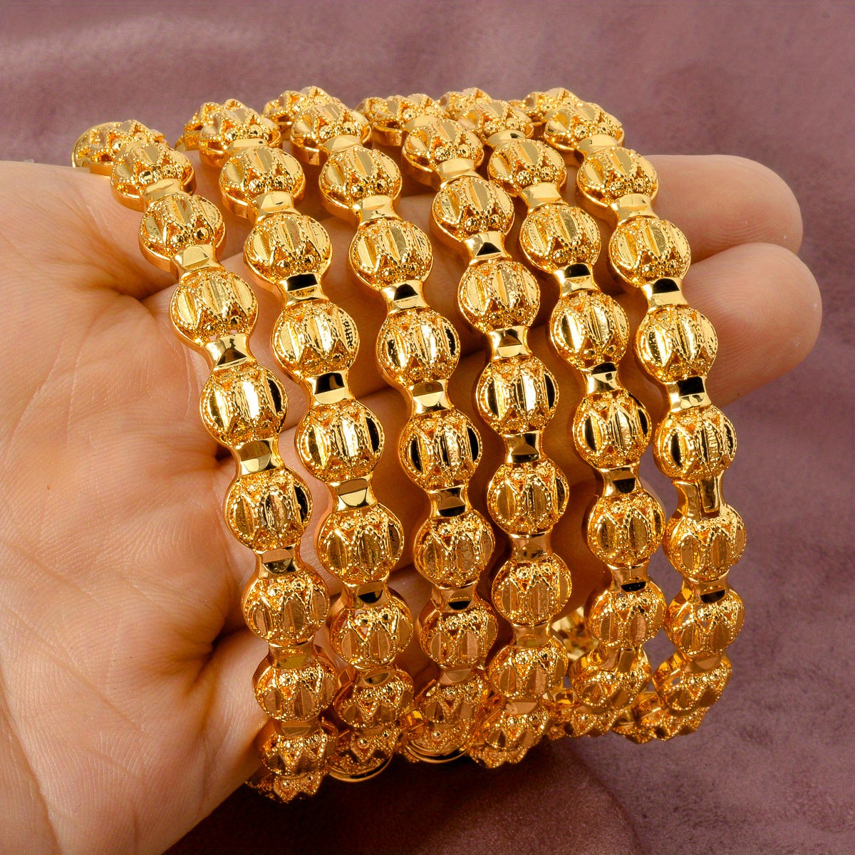 6 ta ajoyib O'rta Sharq oltin rangli mis bilaguzuklar to'plami - ayollar uchun nozik arabcha ilhomlangan zargarlik to'plami - ona yoki qiz do'sti uchun mukammal romantik to'y sovg'asi