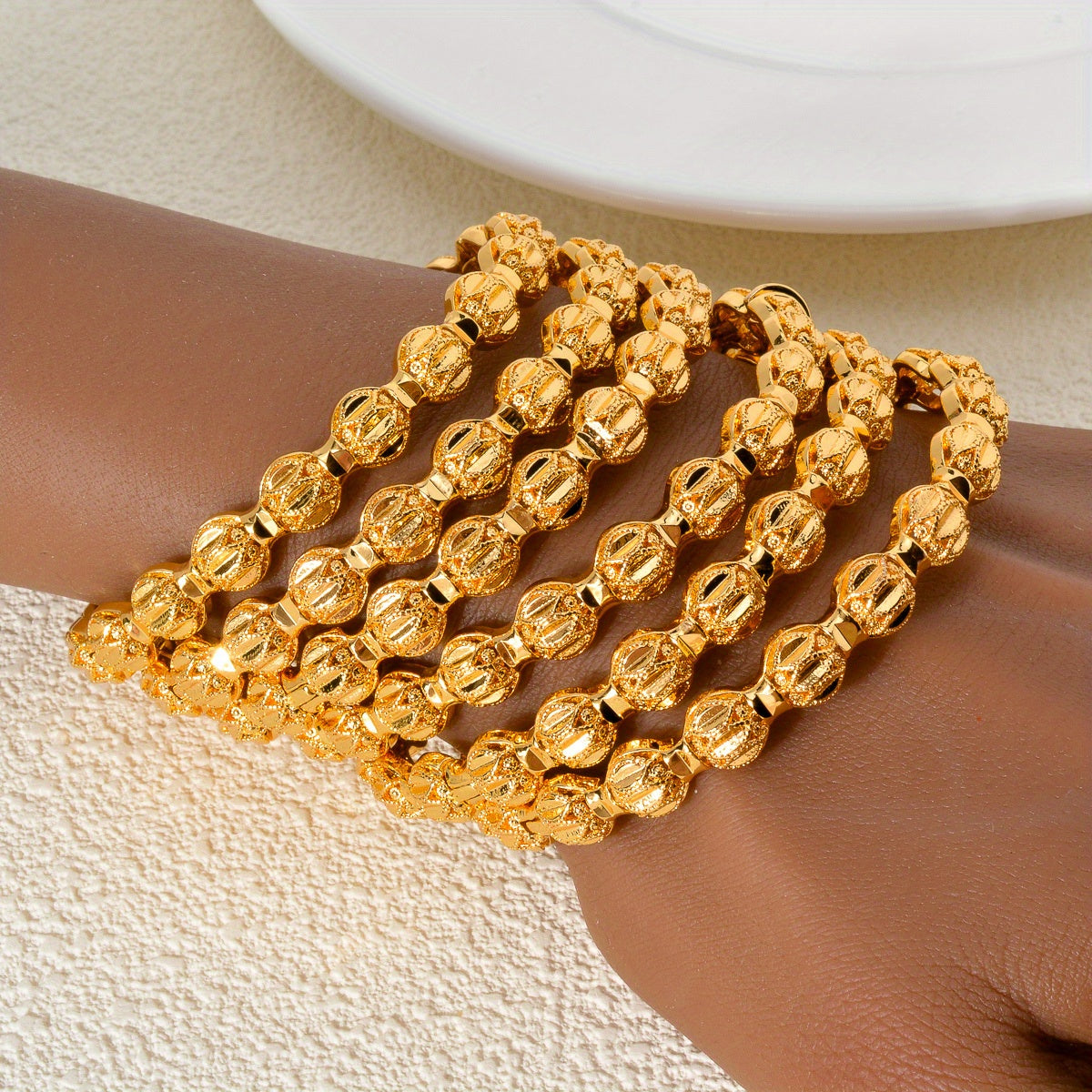 6 ta ajoyib O'rta Sharq oltin rangli mis bilaguzuklar to'plami - ayollar uchun nozik arabcha ilhomlangan zargarlik to'plami - ona yoki qiz do'sti uchun mukammal romantik to'y sovg'asi