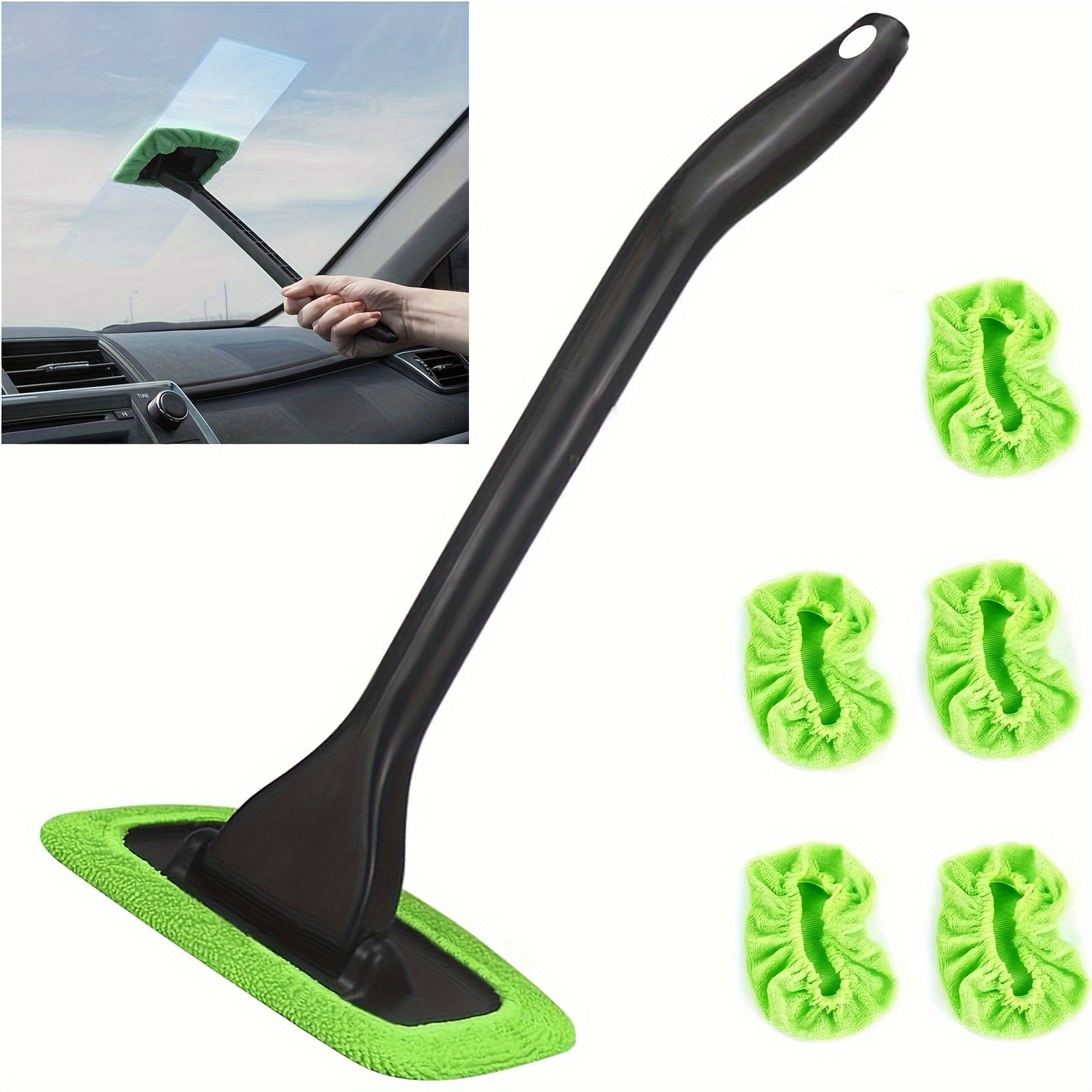 6 Pcs Car Window Cleaner Set Microfiber Pads Long-Handle Brushes Durable PVC