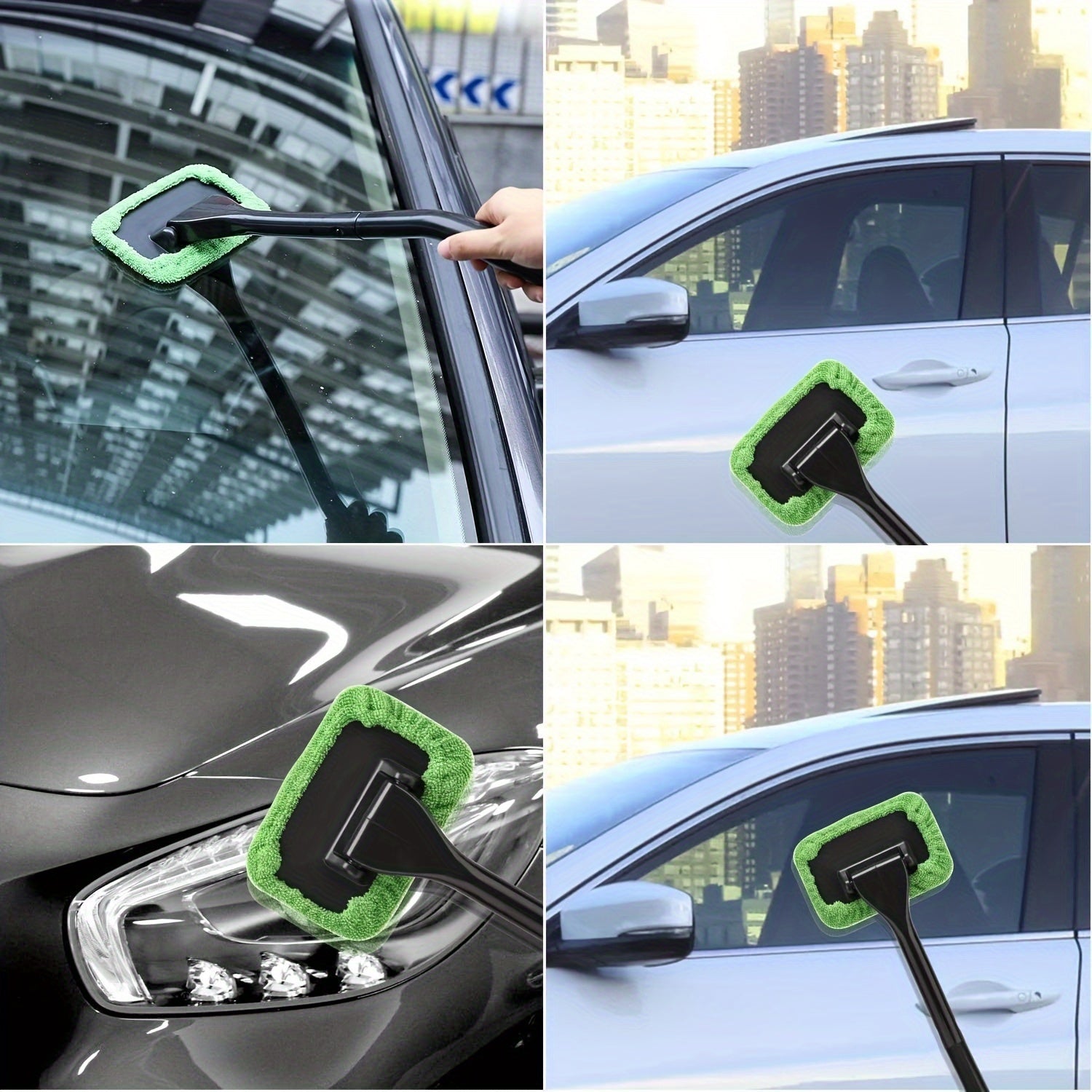 Car Window Cleaning Kit 6 Pieces Green Microfiber Wiper Brush Set