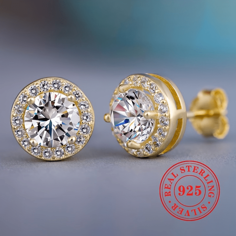 Sterling Silver Stud Earrings for Women Cubic Zirconia Round Square Jewelry