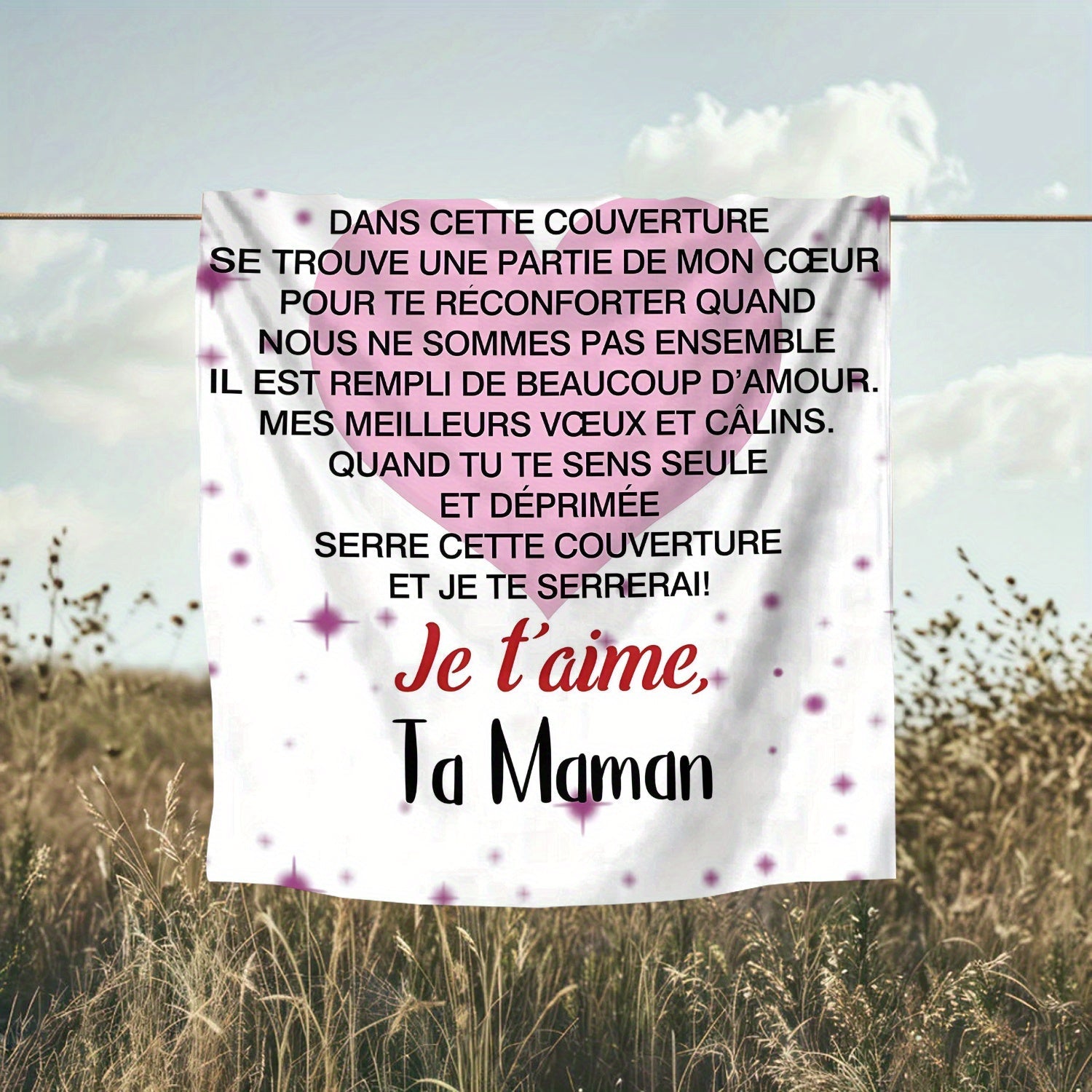 Personalized French Message Flannel Throw Blanket for Daughter Soft Knitted Polyester Gift