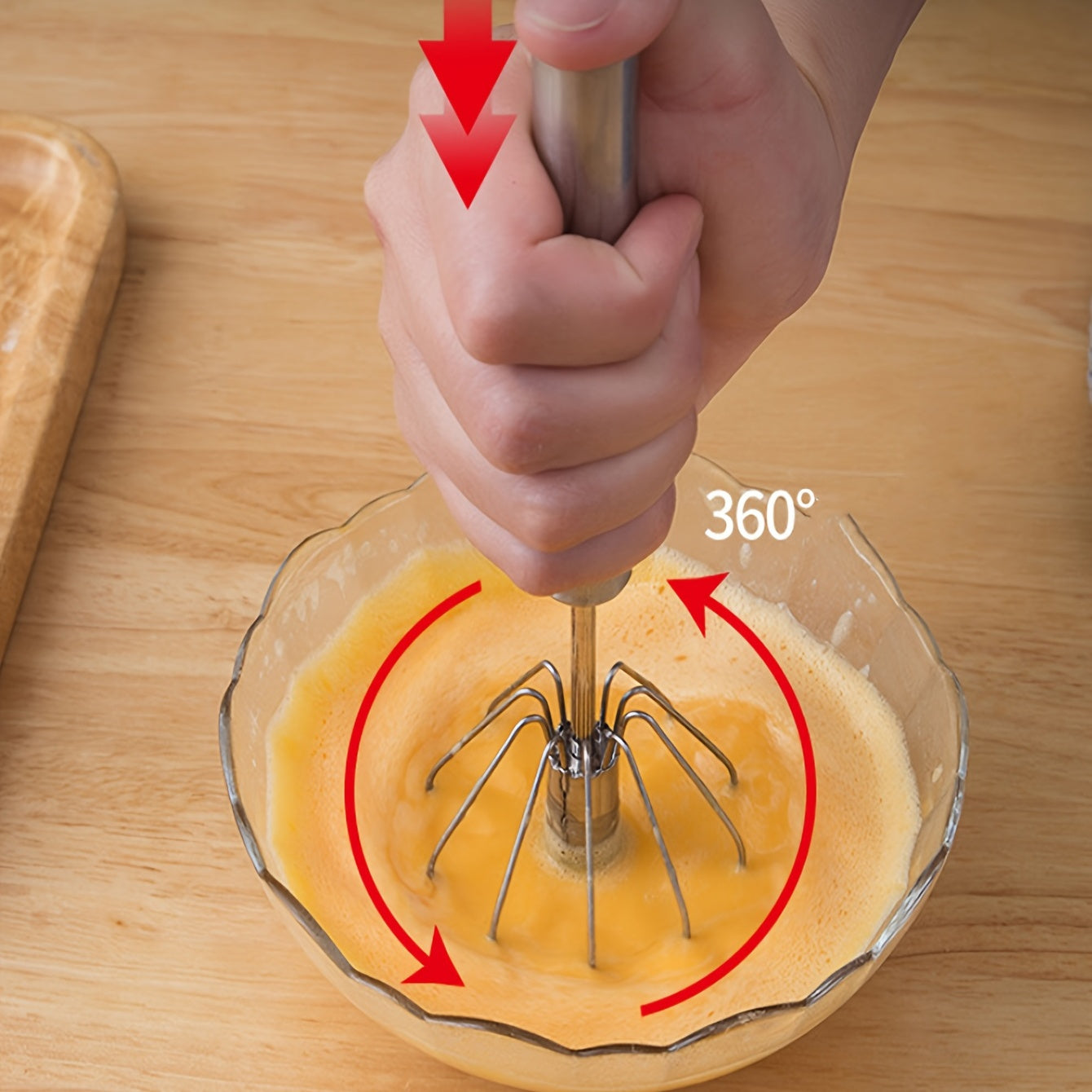 Batidor de huevos de mano de acero inoxidable, batidor semi-automático para una preparación de comidas sin esfuerzo