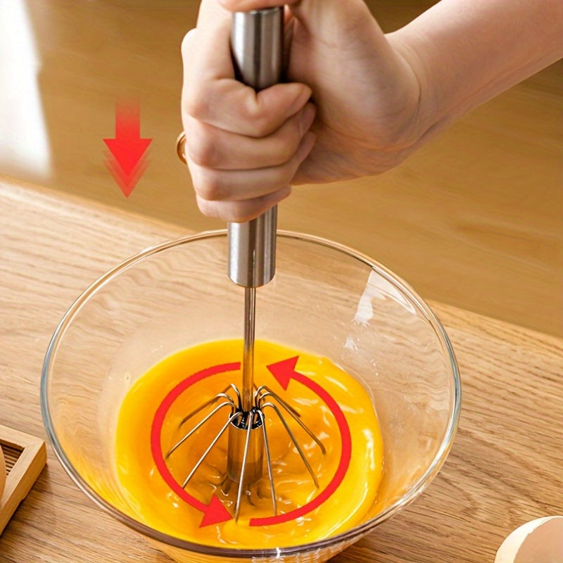 Batidor de huevos de mano de acero inoxidable, batidor semi-automático para una preparación de comidas sin esfuerzo