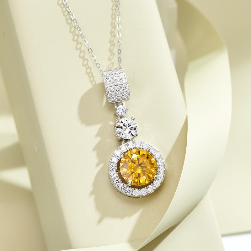 Moissanite Pendant Necklace 6CT Round Cut Yellow and White Silver for Women