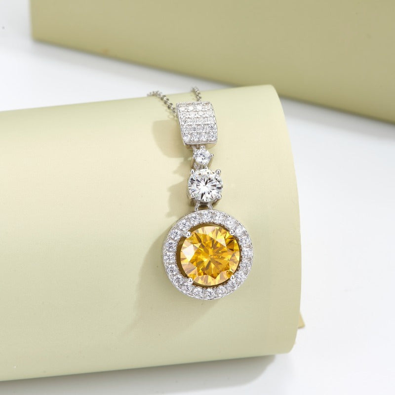 Moissanite Pendant Necklace 6CT Round Cut Yellow and White Silver for Women