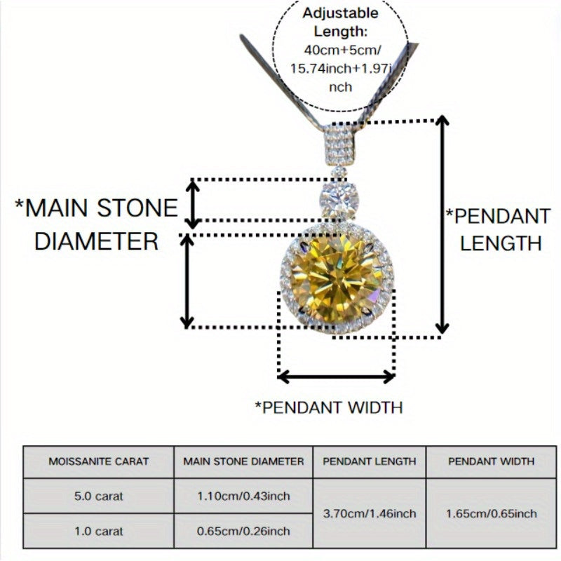 Moissanite Pendant Necklace 6CT Round Cut Yellow and White Silver for Women