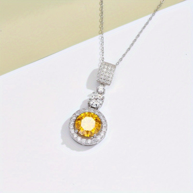 Moissanite Pendant Necklace 6CT Round Cut Yellow and White Silver for Women