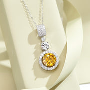 Moissanite Pendant Necklace 6CT Round Cut Yellow and White Silver for Women