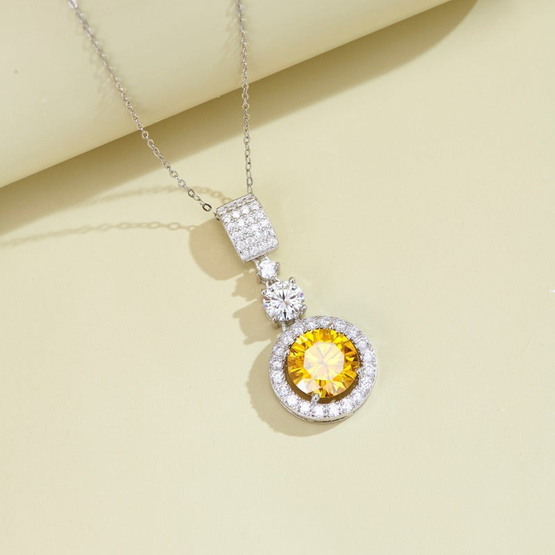 Moissanite Pendant Necklace 6CT Round Cut Yellow and White Silver for Women