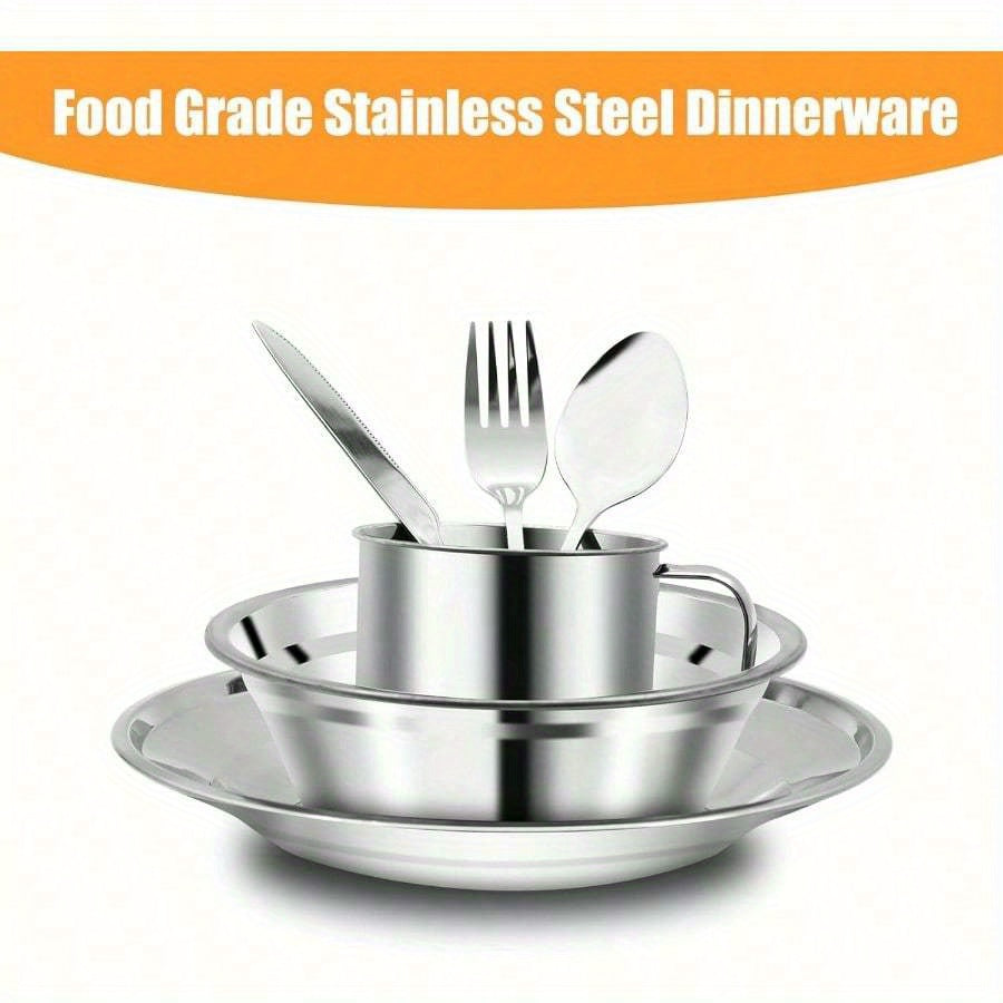 29-Piece Stainless Steel Camping Kitchenware Set for 4 People, Portable Outdoor Tableware