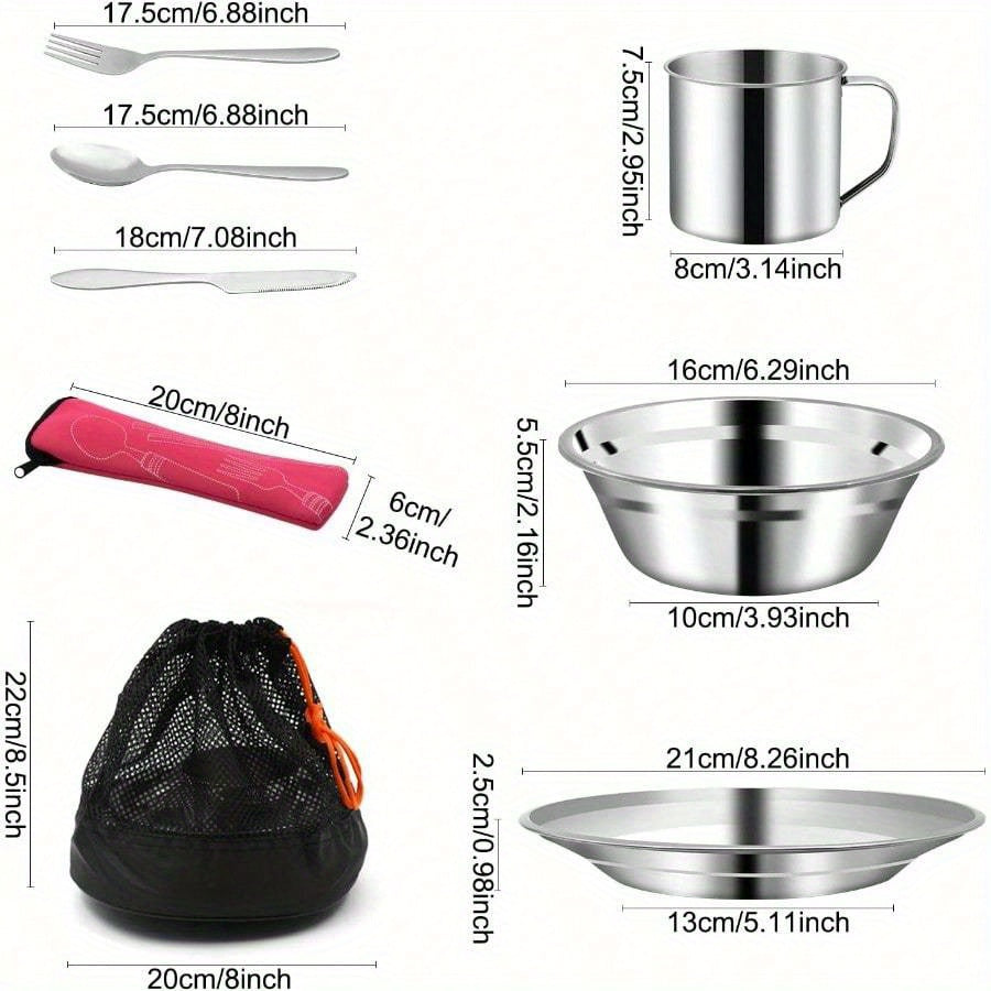 Juego de utensilios de cocina de camping de acero inoxidable de 29 piezas para 4 personas, vajilla portátil para exteriores