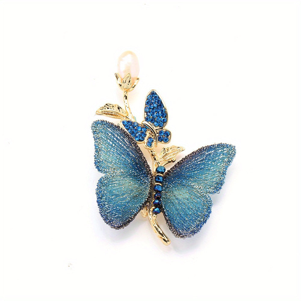 Elegant Butterfly Brooch with Embroidery and Rhinestones for Women
