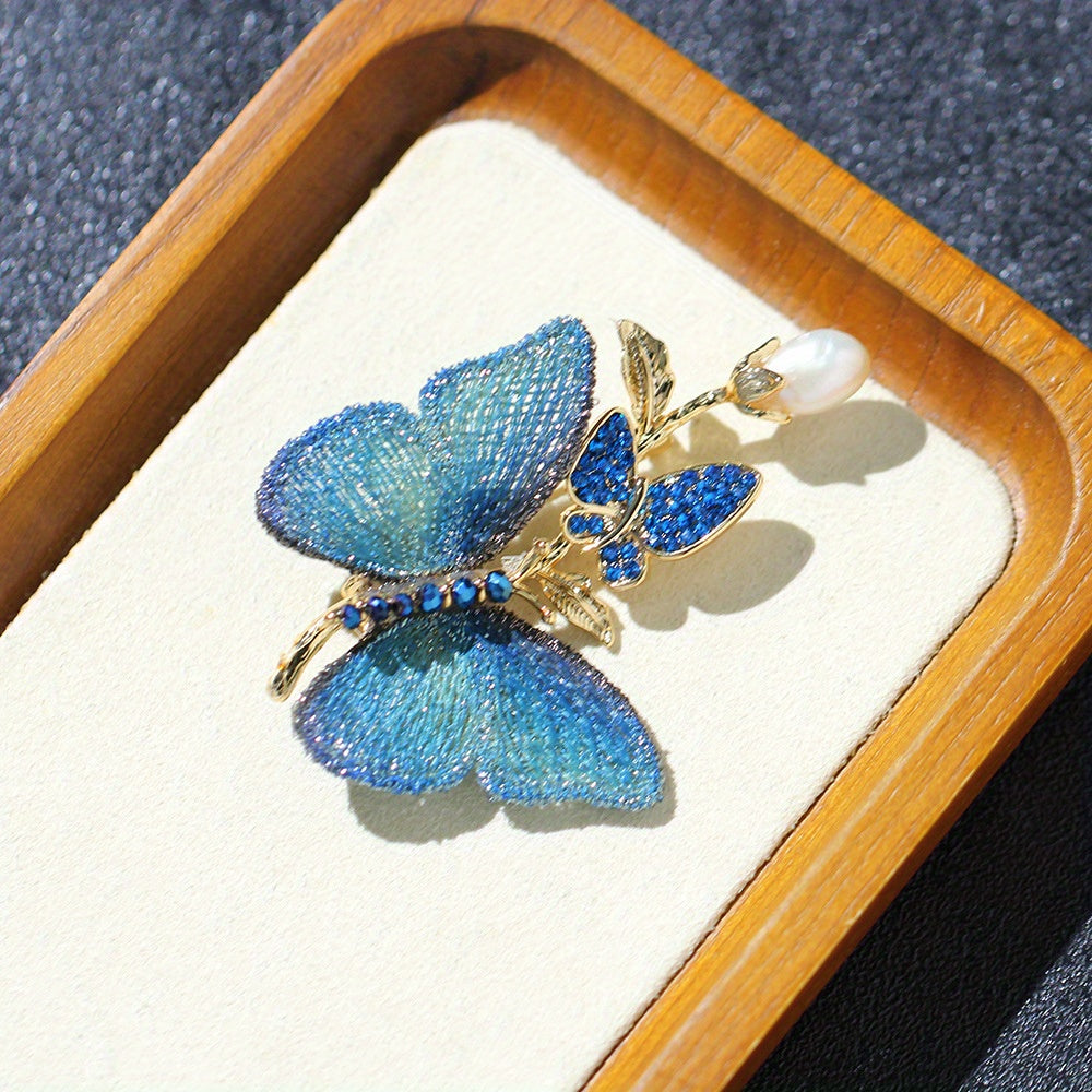 Elegant Butterfly Brooch with Embroidery and Rhinestones for Women