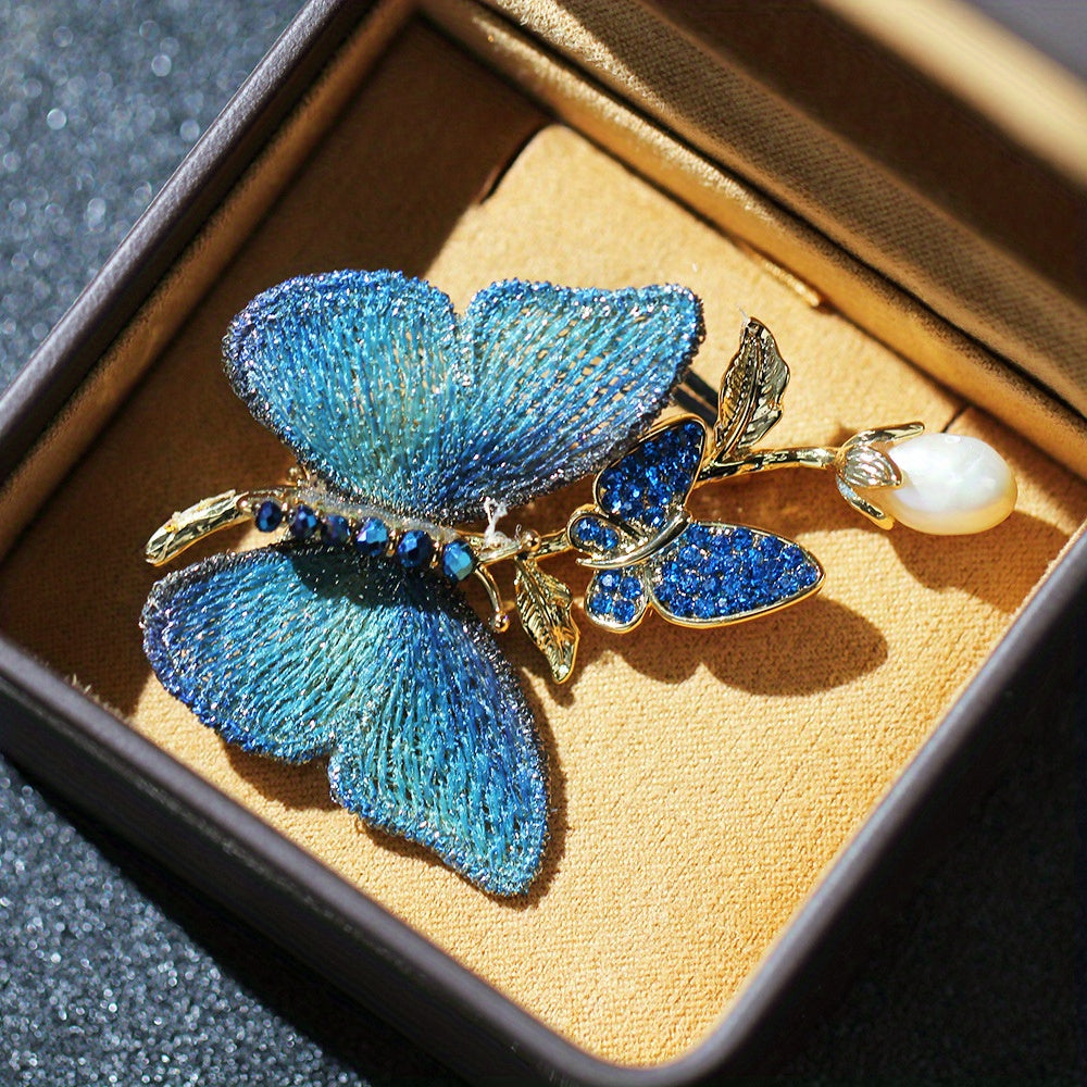 Elegant Butterfly Brooch with Embroidery and Rhinestones for Women