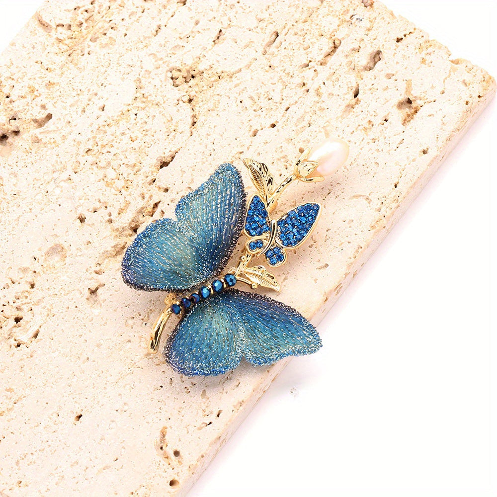 Elegant Butterfly Brooch with Embroidery and Rhinestones for Women